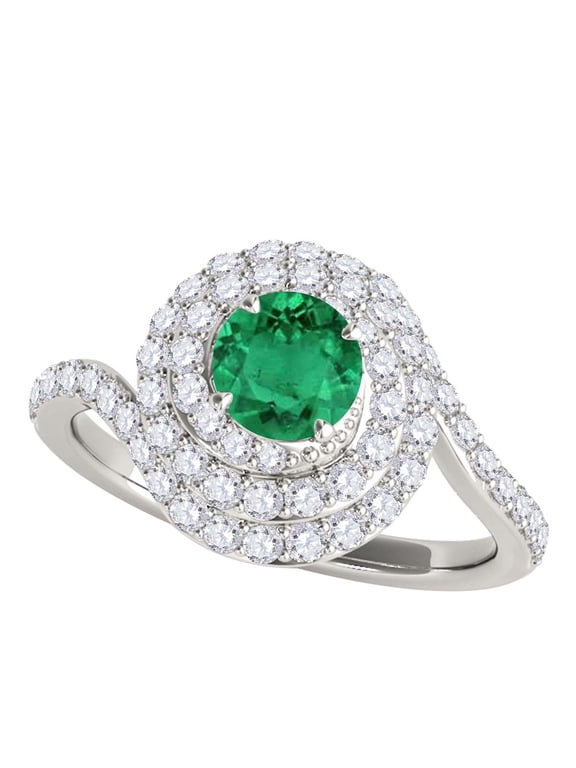 Rings for Women 1.60 Carat Interwined Design Diamond And Emerald Ring 4-prong 14k White Gold