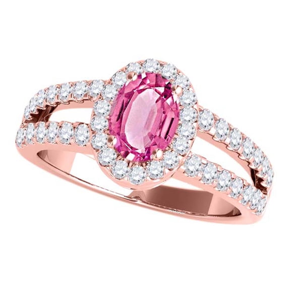 Mauli Jewels Rings for Women 1.65 Carat Diamond and Oval Shaped Pink 4-prong 10K Rose Gold