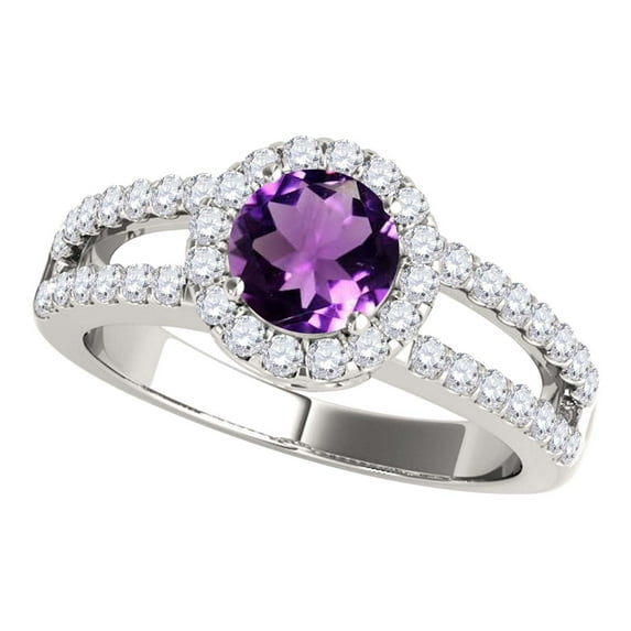 Mauli Jewels Rings for Women 1.65 Carat Diamond and Round Shaped Amethyst Ring 4-prong 10K White Gold