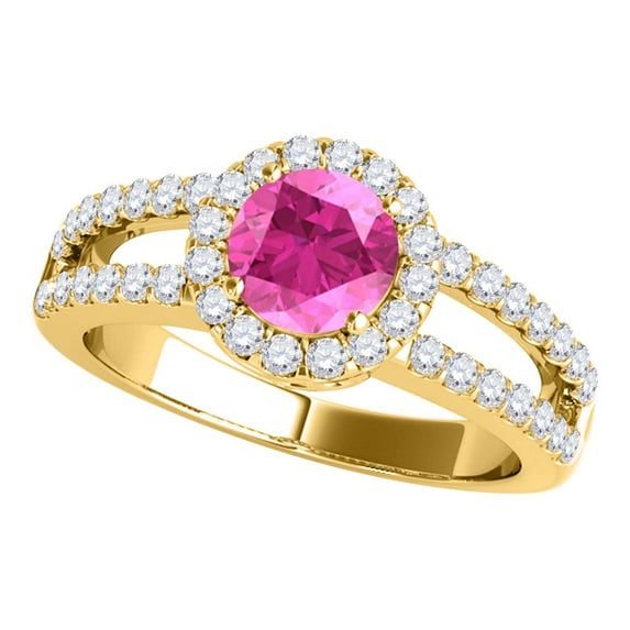 Mauli Jewels Rings for Women 1.65 Carat Diamond and Round Shaped Pink 4-prong 10K Yellow Gold