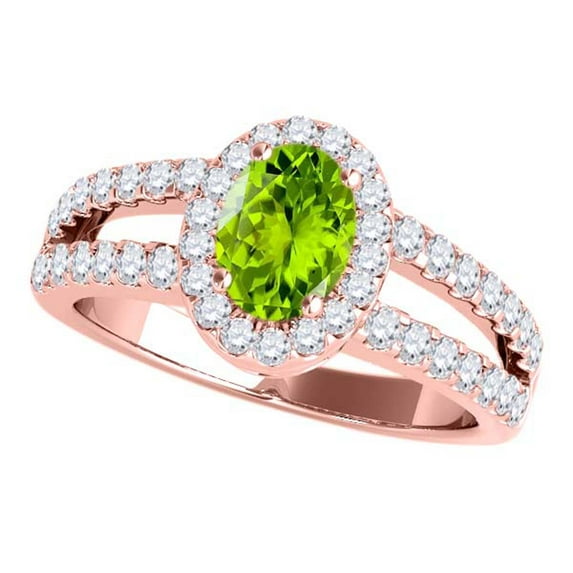 Mauli Jewels Rings for Women 1.68 Carat Diamond and Oval Shaped Peridot Ring prong 10K Rose Gold