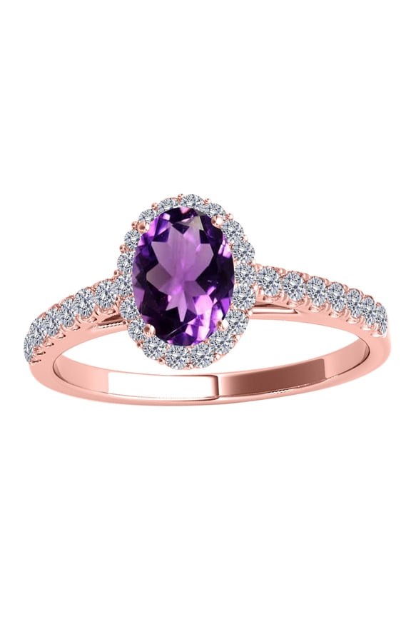 Rings for Women 1.75 Carat Diamond And Oval Shaped Amethyst Ring Shared-Prong-Setting 10K Rose Gold
