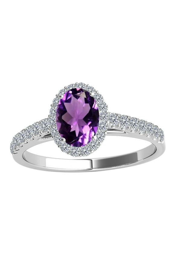 Rings for Women 1.75 Carat Diamond And Oval Shaped Amethyst Ring Shared-Prong-Setting 10K White Gold
