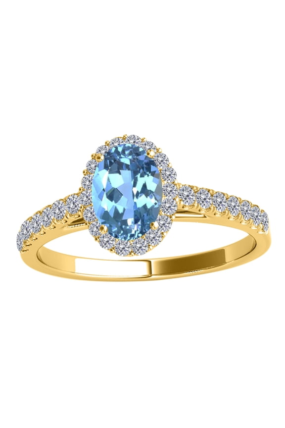 Rings for Women 1.75 Carat Diamond And Oval Shaped Blue Topaz Ring Shared-Prong-Setting 10K Yellow Gold