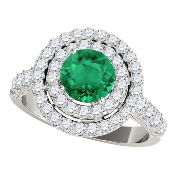 Mauli Jewels Rings for Women 1.85 Carat Diamond And Emerald Ring 4-prong 14k White Gold
