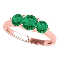 Mauli Jewels Rings for Women 1.85 Carat Three Stone Round Shaped Emerald Ring 4-prong 10K Rose Gold