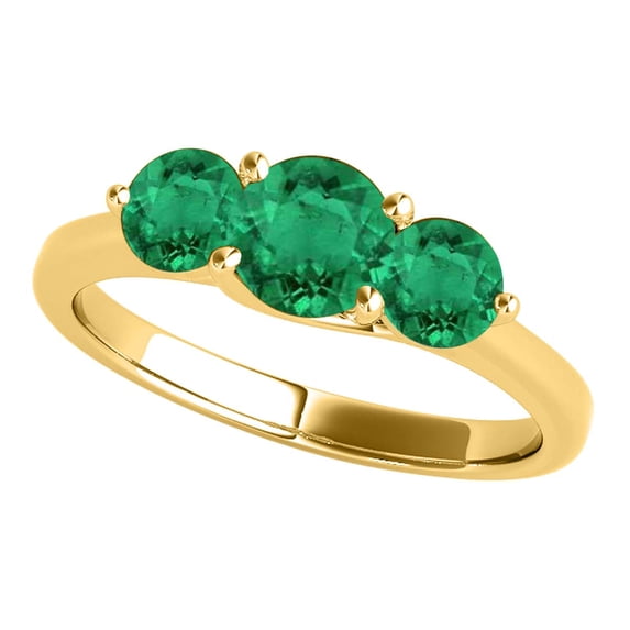 Mauli Jewels Rings for Women 1.85 Carat Three Stone Round Shaped Emerald Ring prong 10K Yellow Gold