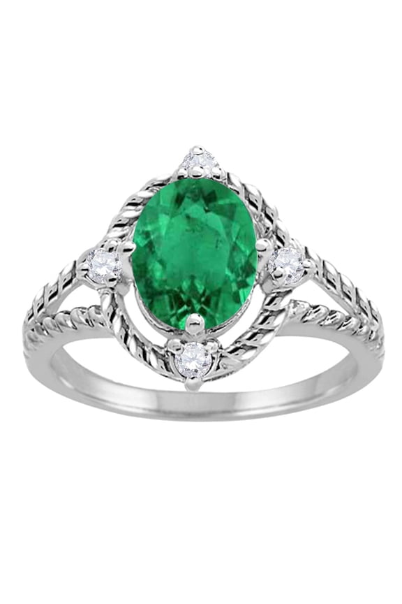 Rings for Women 1.87 Carat Lab Created Emerald and Diamond Ring 4-Prong 10K White Gold