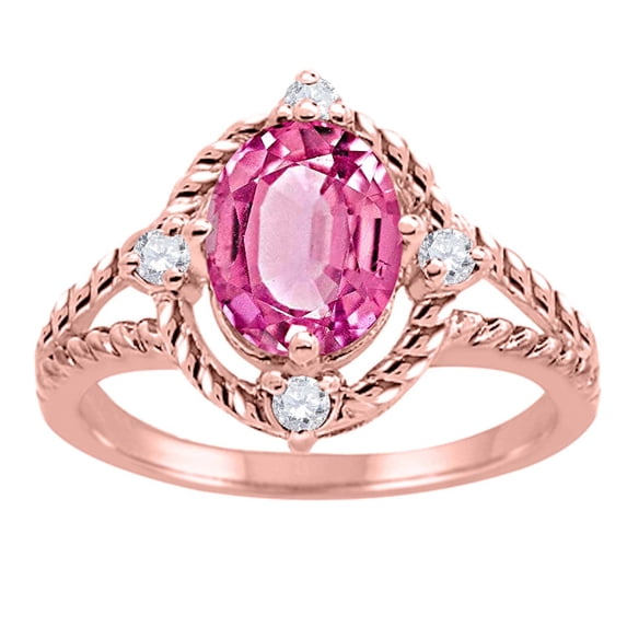 Mauli Jewels Rings for Women 1.87 Carat Pink Topaz and Diamond Ring 4-Prong 10K Rose Gold