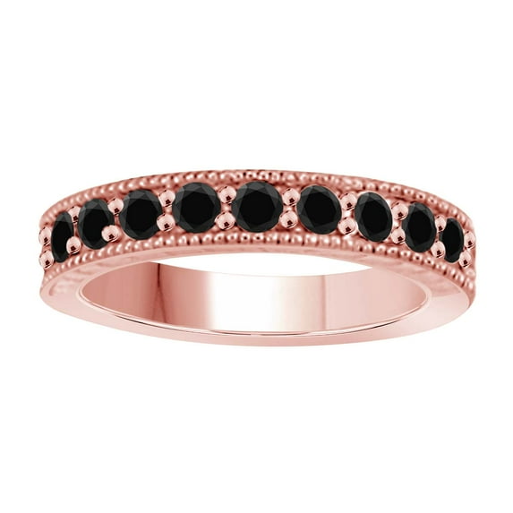Mauli Jewels Rings for Women 1 Carat Channel Prong Setting Black Diamond Wedding Band 4-prong 10K Solid Rose Gold