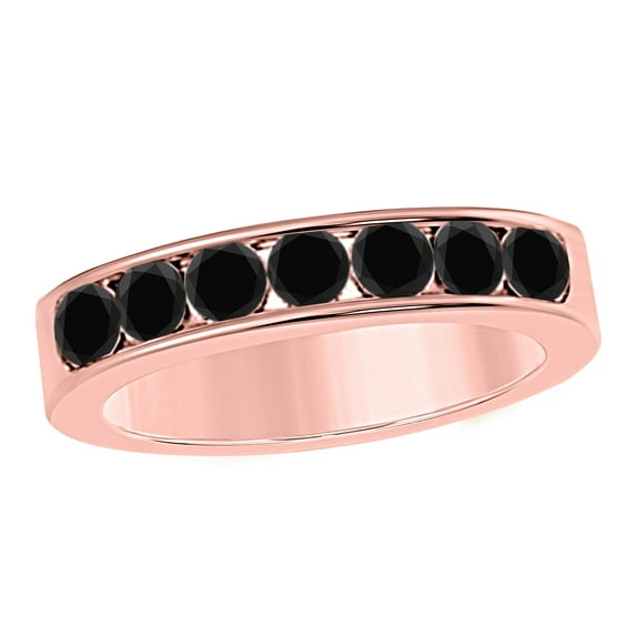 Mauli Jewels Rings for Women 1 Carat Channel Setting Black Diamond Wedding Band channel 14K Solid Rose Gold