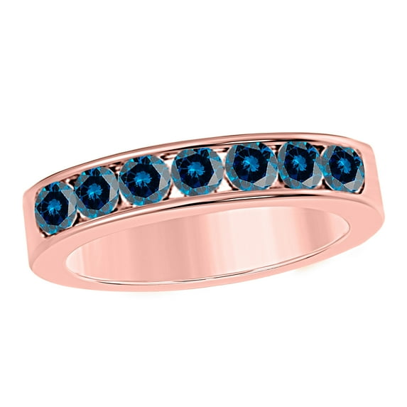 Mauli Jewels Rings for Women 1 Carat Channel Setting Blue Diamond Wedding Band channel 14K Solid Rose Gold