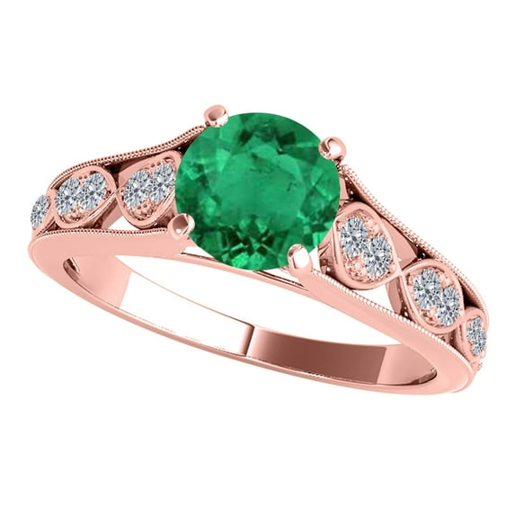 Mauli Jewels Rings for Women 1 Carat Diamond And Emerald Ring Prong-Setting 14k Rose Gold