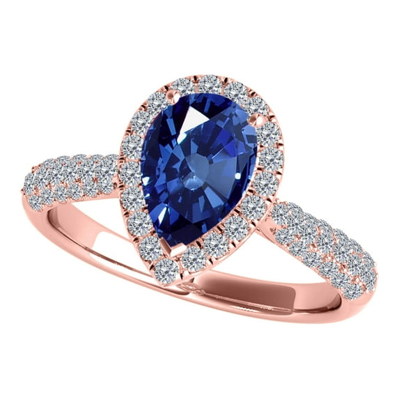 Mauli Jewels Rings for Women 1 Carat Diamond And Pear Shaped Sapphire Ring 4-prong 10K Rose Gold