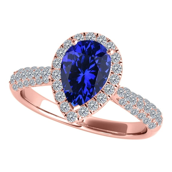 Mauli Jewels Rings for Women 1 Carat Diamond And Pear Shaped Tanzanite Ring 4-prong 10K Rose Gold