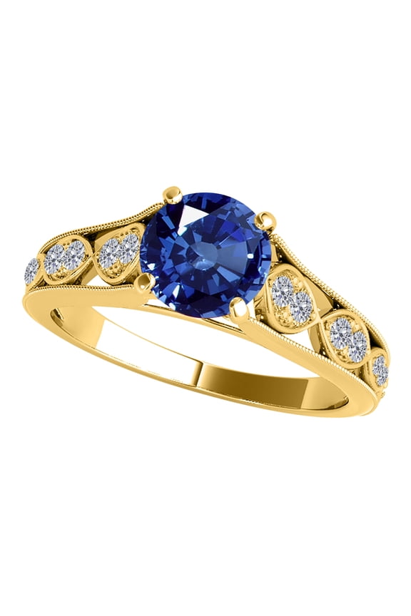 Rings for Women 1 Carat Diamond And Sapphire Ring Prong-Setting 14k Yellow Gold