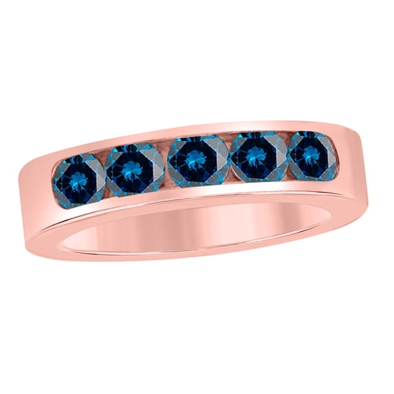 Mauli Jewels Rings for Women 1 Carat Engagement Blue Diamond Wedding Band channel 14K Solid Rose Gold
