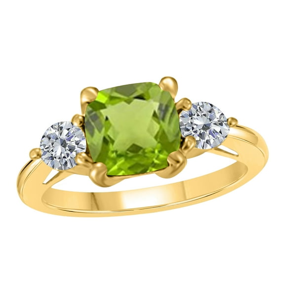 Mauli Jewels Rings for Women 2.15 Carat Diamond And Cushion Cut Peridot Ring 4-prong 14K Yellow Gold