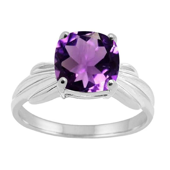 Mauli Jewels Rings for Women 2.25 Carat Cushion Cut Amethyst Ring 4-Prong 10K White Gold