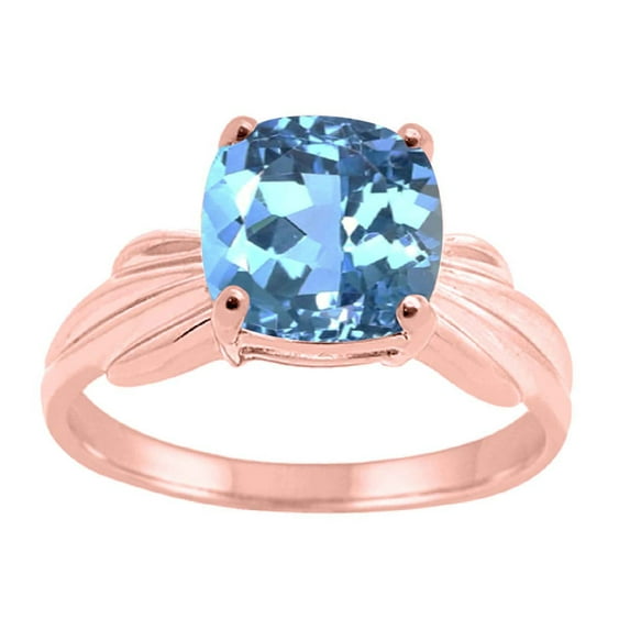 Mauli Jewels Rings for Women 2.25 Carat Cushion Cut Blue Topaz Ring 4-Prong 10K Rose Gold