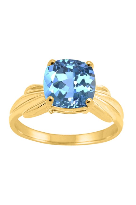 Rings for Women 2.25 Carat Cushion Cut Blue Topaz Ring 4-Prong 10K Yellow Gold