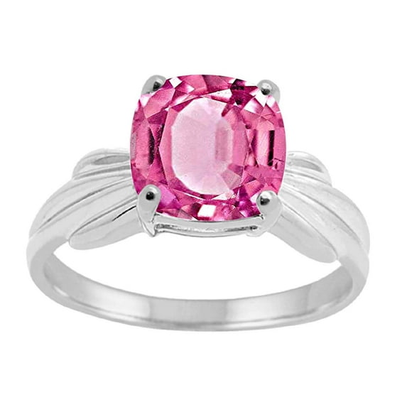 Mauli Jewels Rings for Women 2.25 Carat Cushion Cut Pink Topaz Ring 4-Prong 10K White Gold