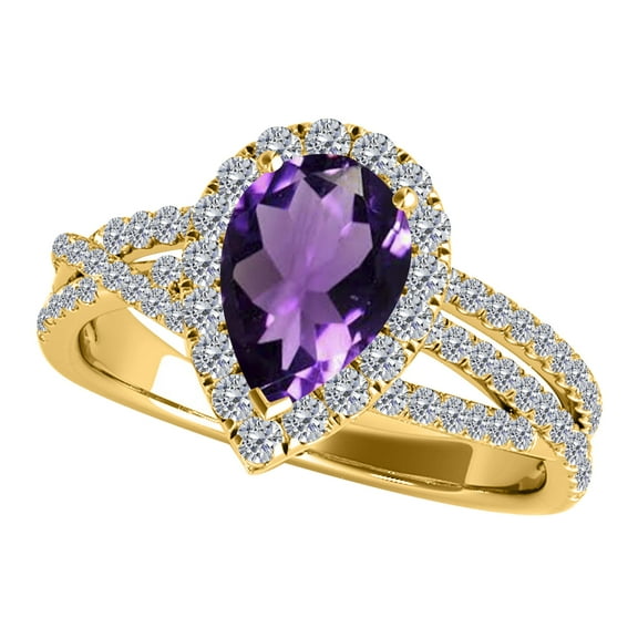 Mauli Jewels Rings for Women 2.34 Carat Diamond and Pear Shaped Amethyst Ring Shared-prong 10K Yellow Gold