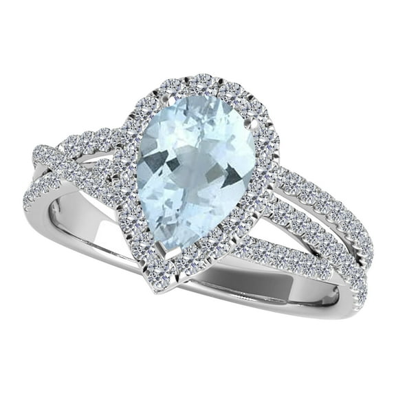 Mauli Jewels Rings for Women 2.34 Carat Diamond and Pear Shaped Aqumarine Shared-prong 10K White Gold