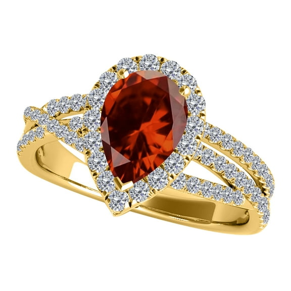 Mauli Jewels Rings for Women 2.34 Carat Diamond and Pear Shaped Garnet Ring Shared-prong 10K Yellow Gold