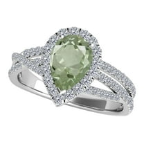 Mauli Jewels Rings for Women 2.34 Carat Diamond and Pear Shaped Green Amethyst Ring Shared-prong 10K White Gold