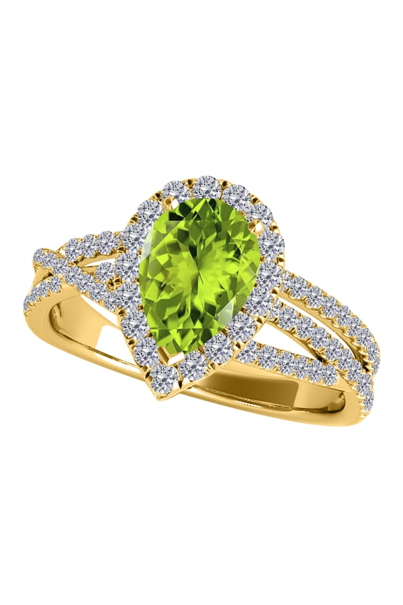 Rings for Women 2.34 Carat Diamond and Pear Shaped Peridot Ring Shared-prong 10K Yellow Gold