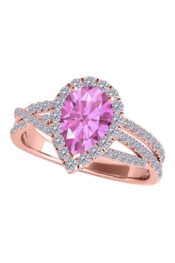 Rings for Women 2.34 Carat Diamond and Pear Shaped Pink Shared-prong 10K Rose Gold