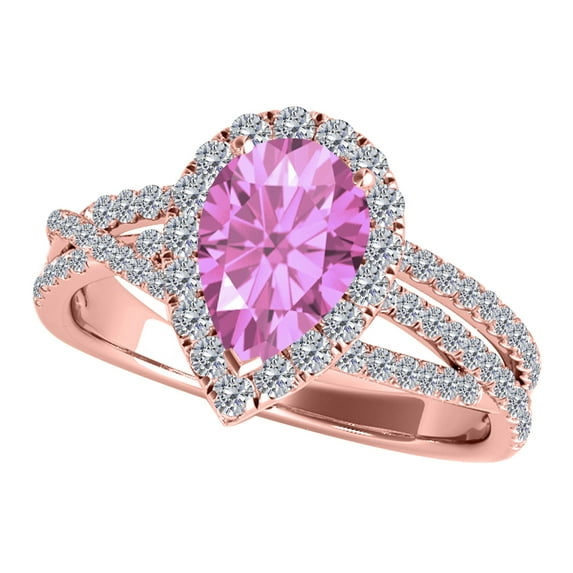 Mauli Jewels Rings for Women 2.34 Carat Diamond and Pear Shaped Pink Shared-prong 10K Rose Gold