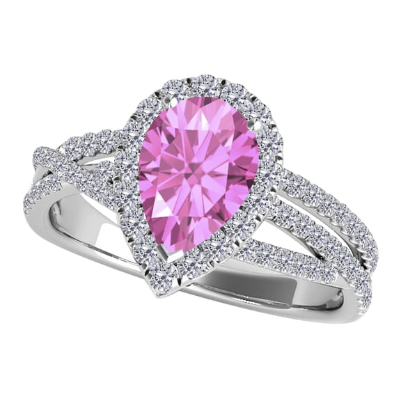Mauli Jewels Rings for Women 2.34 Carat Diamond and Pear Shaped Pink Shared-prong 10K White Gold