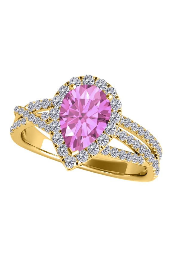 Rings for Women 2.34 Carat Diamond and Pear Shaped Pink Shared-prong 10K Yellow Gold