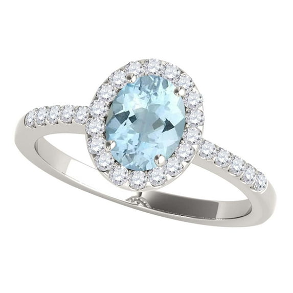 Mauli Jewels Rings for Women 2.45 Carat Diamond and Oval Shaped Aqumarine 4-prong 10K White Gold