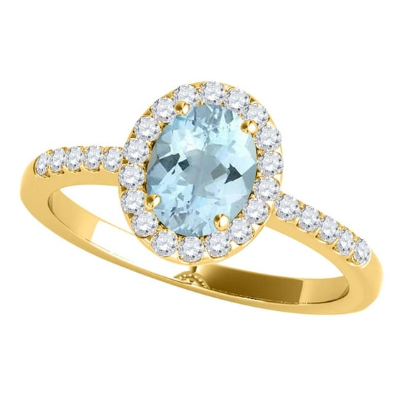 Mauli Jewels Rings for Women 2.45 Carat Diamond and Oval Shaped Aqumarine 4-prong 10K Yellow Gold