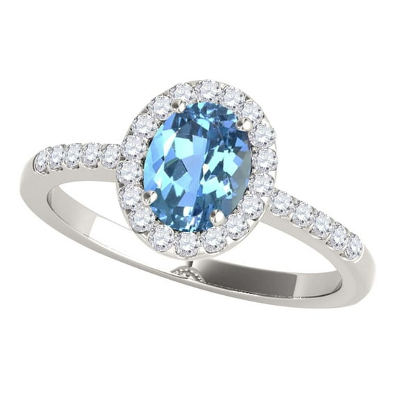 Mauli Jewels Rings for Women 2.45 Carat Diamond and Oval Shaped Blue Topaz Ring 4-prong 10K White Gold