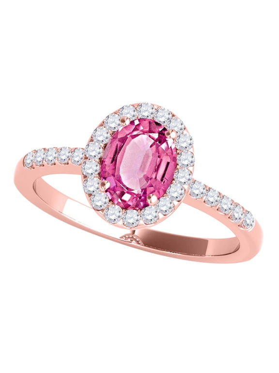 Pink Topaz Ring for Women in 10K Rose Gold, 2.50 Carat Oval Pink Topaz and Diamond Ring, Antique Style Gemstone Ring, Birthstone Jewelry Gift