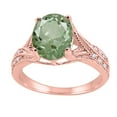 thumbnail image 1 of Mauli Jewels Rings for Women 2.46 Carat Oval Cut Green Amethyst and Diamond Antique Ring 4-Prong 10K Rose Gold, 1 of 6