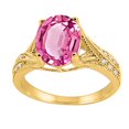 thumbnail image 1 of Mauli Jewels Rings for Women 2.46 Carat Oval Cut Pink Topaz and Diamond Antique Ring 4-Prong 10K Yellow Gold, 1 of 6