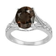 thumbnail image 1 of Mauli Jewels Rings for Women 2.46 Carat Oval Cut Smokey Quartz and Diamond Antique Ring Prong 10K White Gold, 1 of 6