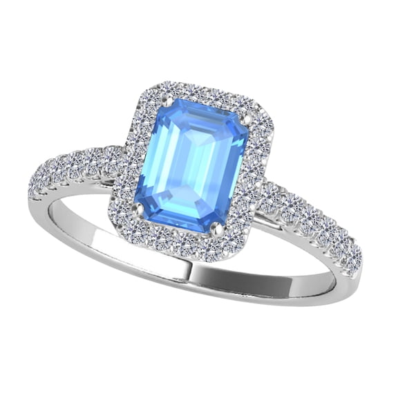 Mauli Jewels Rings for Women 2.50 Carat Diamond And Emerald Shaped Blue Topaz Ring 4-prong 10K White Gold