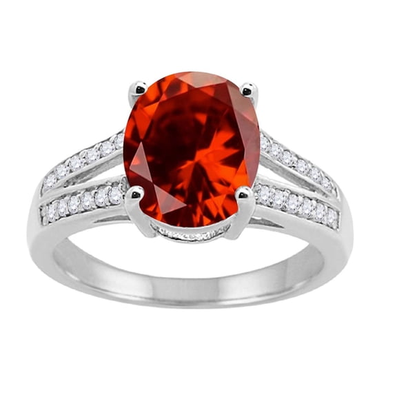 Mauli Jewels Rings for Women 2.52 Carat Oval Garnet and Diamond Ring 4-Prong 10K White Gold