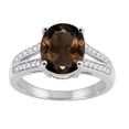 thumbnail image 1 of Mauli Jewels Rings for Women 2.52 Carat Oval Smokey Quartz and Diamond Ring 4-Prong 10K White Gold, 1 of 6
