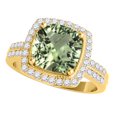 thumbnail image 1 of Mauli Jewels Rings for Women 2.60 Carat Diamond And Cushion Cut Green Amethyst Ring 4 Prong 14K Yellow Gold, 1 of 6