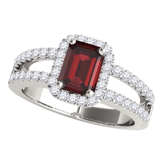 Mauli Jewels 10K White Gold Diamond and Emerald-Shape Garnet Ring for Women, 2.70 Carat 4-Prong Jewelry Gift