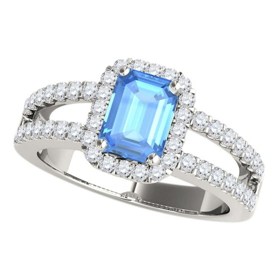 Mauli Jewels Rings for Women 2.77 Carat Diamond and Emerald Shaped Blue Topaz Ring prong 10K White Gold