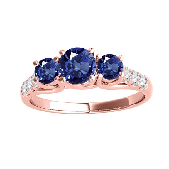 Mauli Jewels Rings for Women 2 Carat Diamond and Round Shaped Sapphire Ring Prong 10K Rose Gold