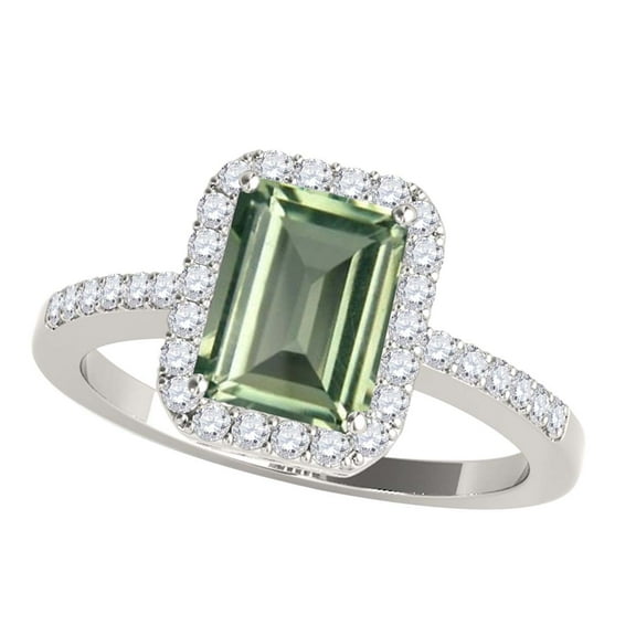 Mauli Jewels Rings for Women 3.15 Carat Diamond and Emerald Shaped Green Amethyst Ring 4-prong 10K White Gold